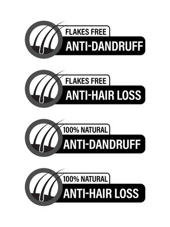 hair treatment abstract vector icon set : anti dandruff, anti hair loss, flakes free symbolsのイラスト素材