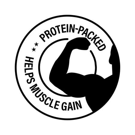 'protein packed, helps muscle
 gain'vector icon. food supplements abstractのイラスト素材