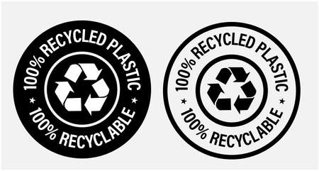 100% recycled plastic, 100% recyclable vector icon black in colorのイラスト素材