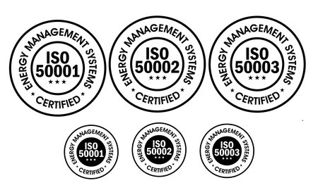'Energy management system certified' vector icon set, including , iso50001, iso50002, iso50003のイラスト素材