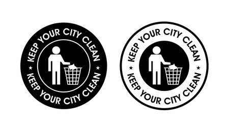 'KEEP YOUR CITY CLEAN' ROUNDED VECTOR ICON SET, BLACK IN COLORのイラスト素材
