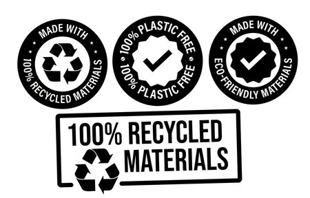 recycled materials abstract,  vector icon set :100% plastic free, made with 100% recycled materialsのイラスト素材