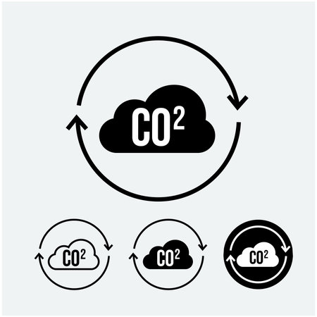 'co2 emission' vector icon set, low carbon emission abstract. black in colorのイラスト素材