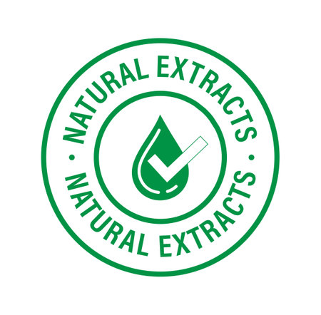 natural extract vector stamp with drop symbol and tick mark, green in colorのイラスト素材