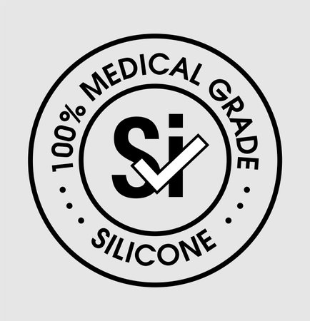 100% medical grade silicone vector icon set with tick mark. black in color.のイラスト素材