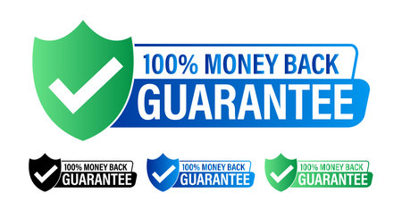 100% money back guarantee vector icon with tick mark, blue and green i n colorのイラスト素材