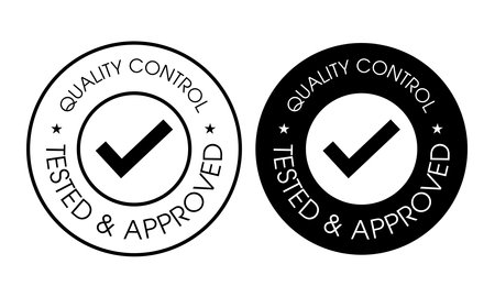 quality control, tested and approved vector icon. thin letters, black in colorのイラスト素材