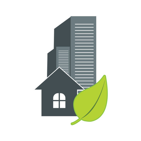 green building abstract vector logo with leafのイラスト素材