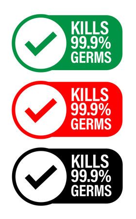 kills 99.9% germs vector icon with tick markのイラスト素材