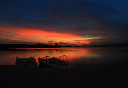 Landscape view of sunset at the seasideの写真素材