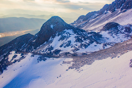 Landscape view of a snow mountainの写真素材