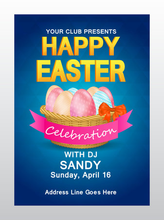 Background with eggs, hat and landscape, vector illustration. Happy easter greeting cardのイラスト素材