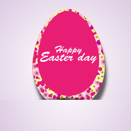 Background with eggs, hat and landscape, vector illustration. Happy easter greeting cardのイラスト素材