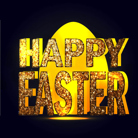 Background with eggs, hat and landscape, vector illustration. Happy easter greeting cardのイラスト素材