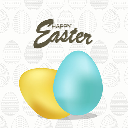 Background with  eggs, hat and landscape, vector illustration. Happy easter greeting cardのイラスト素材