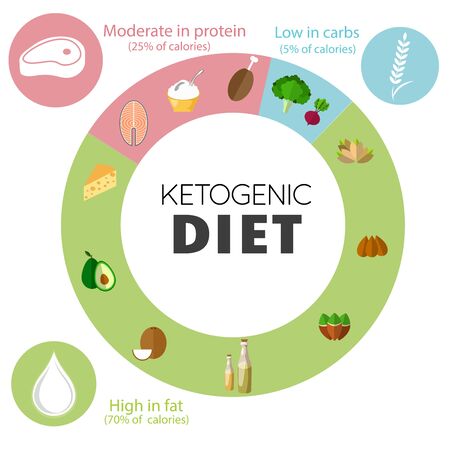Ketogenic diet food, low carb high healthy fatsのイラスト素材