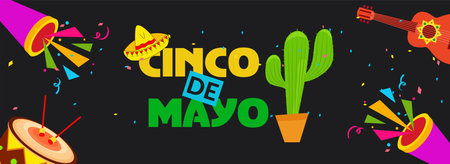 Cinco de Mayo - May 5, federal holiday in Mexico. Fiesta banner and poster design with flags, flowers, decorations - Vectorのイラスト素材