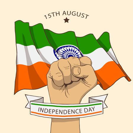 India Independence Day celebration background with Ashoka Wheel and National Flag -15th Auguest.のイラスト素材
