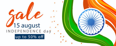 India Independence Day celebration background with Ashoka Wheel and National Flag -15th Auguest.