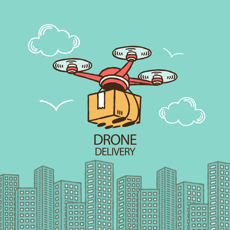 Drone delivery concept with fun styleのイラスト素材