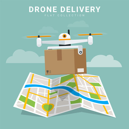 Drone delivery concept with fun styleのイラスト素材