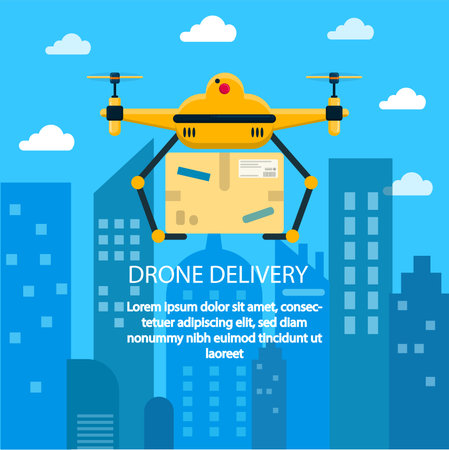 Drone delivery concept with fun styleのイラスト素材