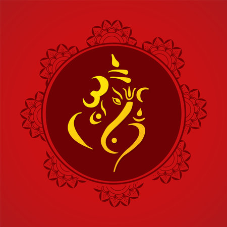 Creative vector illustration of Lord Ganesha in paint style with message Shri Ganeshaye Namah (...