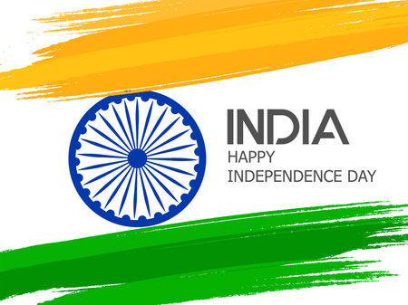 India Independence Day celebration background with Ashoka Wheel and National Flag -15th Auguest.のイラスト素材