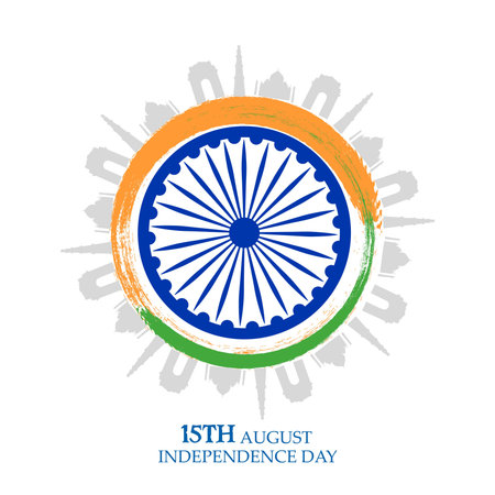 India Independence Day celebration background with Ashoka Wheel and National Flag -15th Auguest.