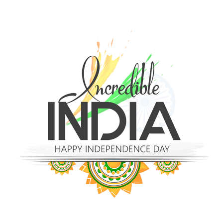 India Independence Day celebration background with Ashoka Wheel and National Flag -15th Auguest.のイラスト素材