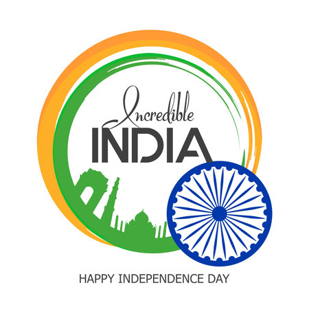 India Independence Day celebration background with Ashoka Wheel and National Flag -15th Auguest.