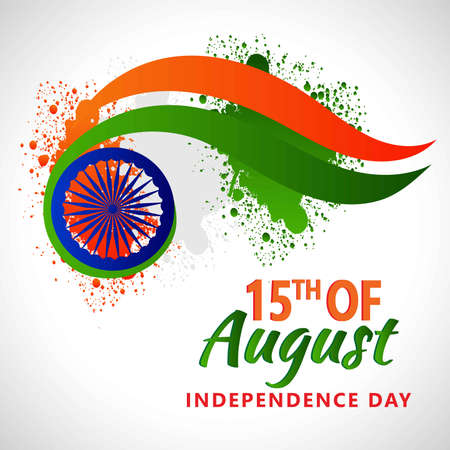 India Independence Day celebration background with Ashoka Wheel and National Flag -15th Auguest.のイラスト素材