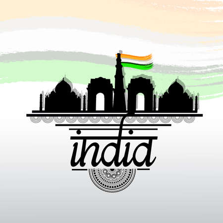 India Independence Day celebration background with Ashoka Wheel and National Flag -15th Auguest.のイラスト素材