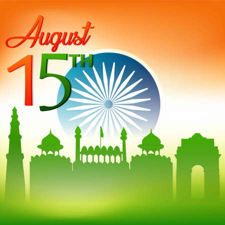 India Independence Day celebration background with Ashoka Wheel and National Flag -15th Auguest.のイラスト素材