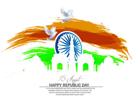 India Independence Day celebration background with Ashoka Wheel and National Flag -15th Auguest.のイラスト素材