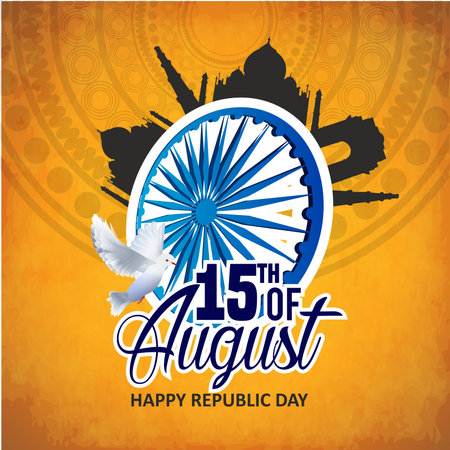India Independence Day celebration background with Ashoka Wheel and National Flag -15th Auguest.