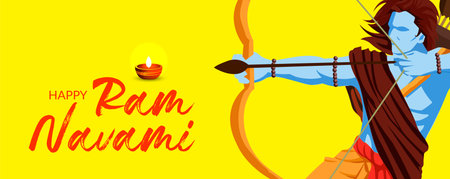 Vector illustration of Greeting card for Ram Navami , a Hindu festival celebrated of Lord Ram,...
