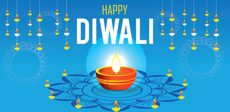 Happy Diwali festival of lights greeting card design. Vector illustrationのイラスト素材