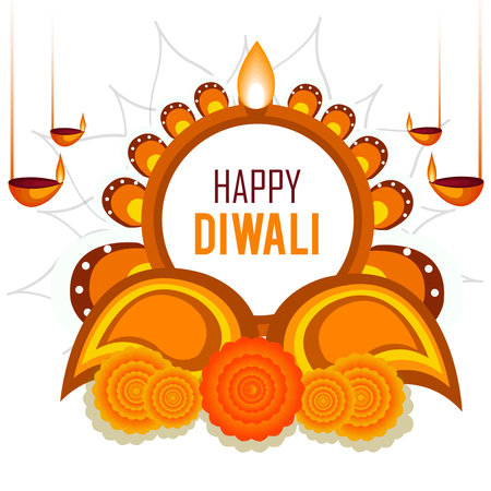 Happy Diwali greeting card design with diya. Vector illustration.のイラスト素材