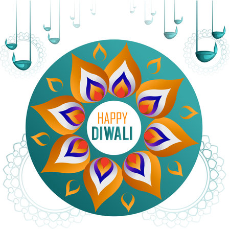 Happy Diwali greeting card with mandala. Vector illustration.のイラスト素材
