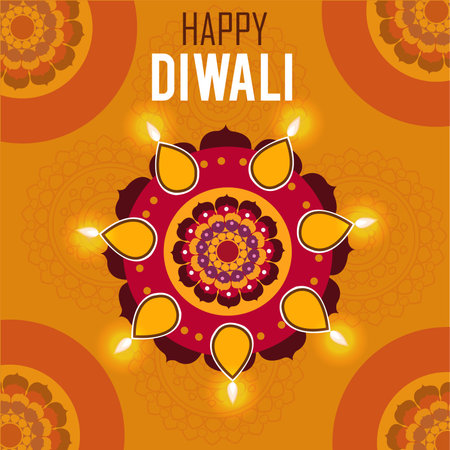 Happy Diwali colorful greeting card with diya. Vector illustrationのイラスト素材