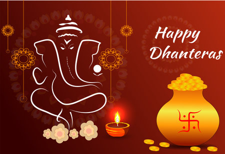 illustration of elements of hindu festival Diwali background with Lord Ganeshaのイラスト素材