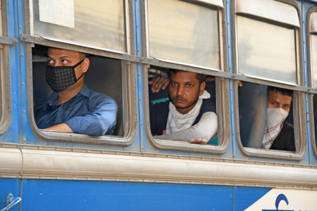 Burdwan Town, Purba Bardhaman District, West Bengal / India - 09.05.2020: Migrant workers are being...