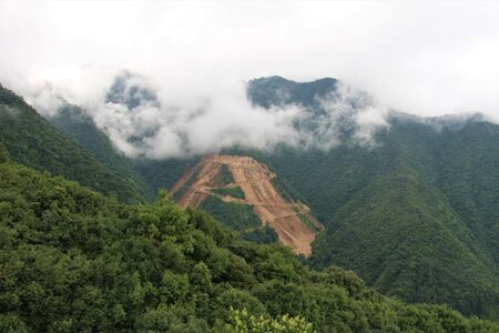 Natural river flowing from Himalaya at rainy season, Nepal beautyの写真素材