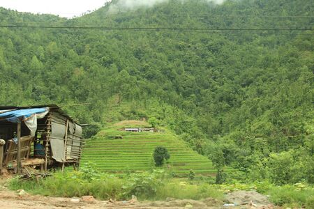 Natural river flowing from Himalaya at rainy season, Nepal beautyの写真素材