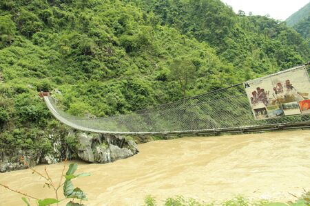 Natural river flowing from Himalaya at rainy season, Nepal beautyの写真素材