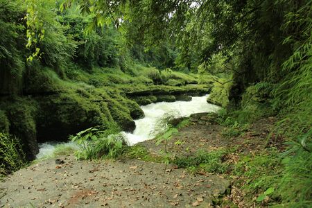 Natural river flowing from Himalaya at rainy season, Nepal beautyの写真素材