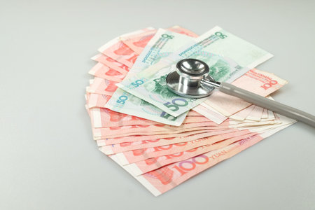 Chinese yuan, renminbi money and stethoscopeの写真素材