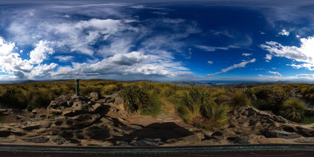 Top of Flagstaff Hill, 666 metres above sea level, view at Silver Peaks and Dunedin, New Zealand, full spheric panorama (360x180 degrees), equirectangular projectionの写真素材
