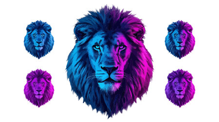 Lion head set. Isolated on white background. Vector illustration.のイラスト素材
